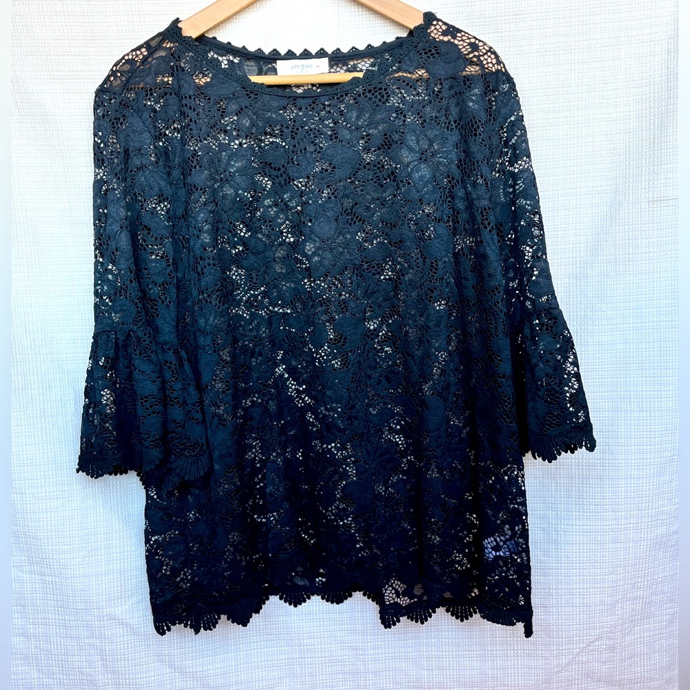 Black Lace Semi Sheer Top 90s Whimsigoth Romantic Neo-Victorianism Lingerie - Picture 3 of 9